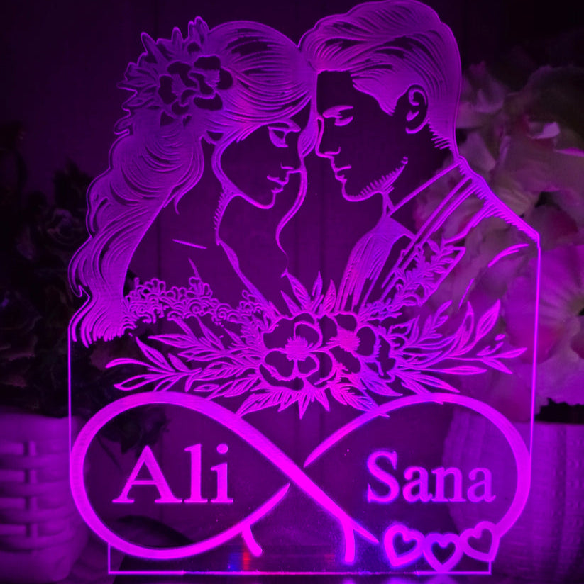 Hearts wedding couple 3d costumized illusion lamp