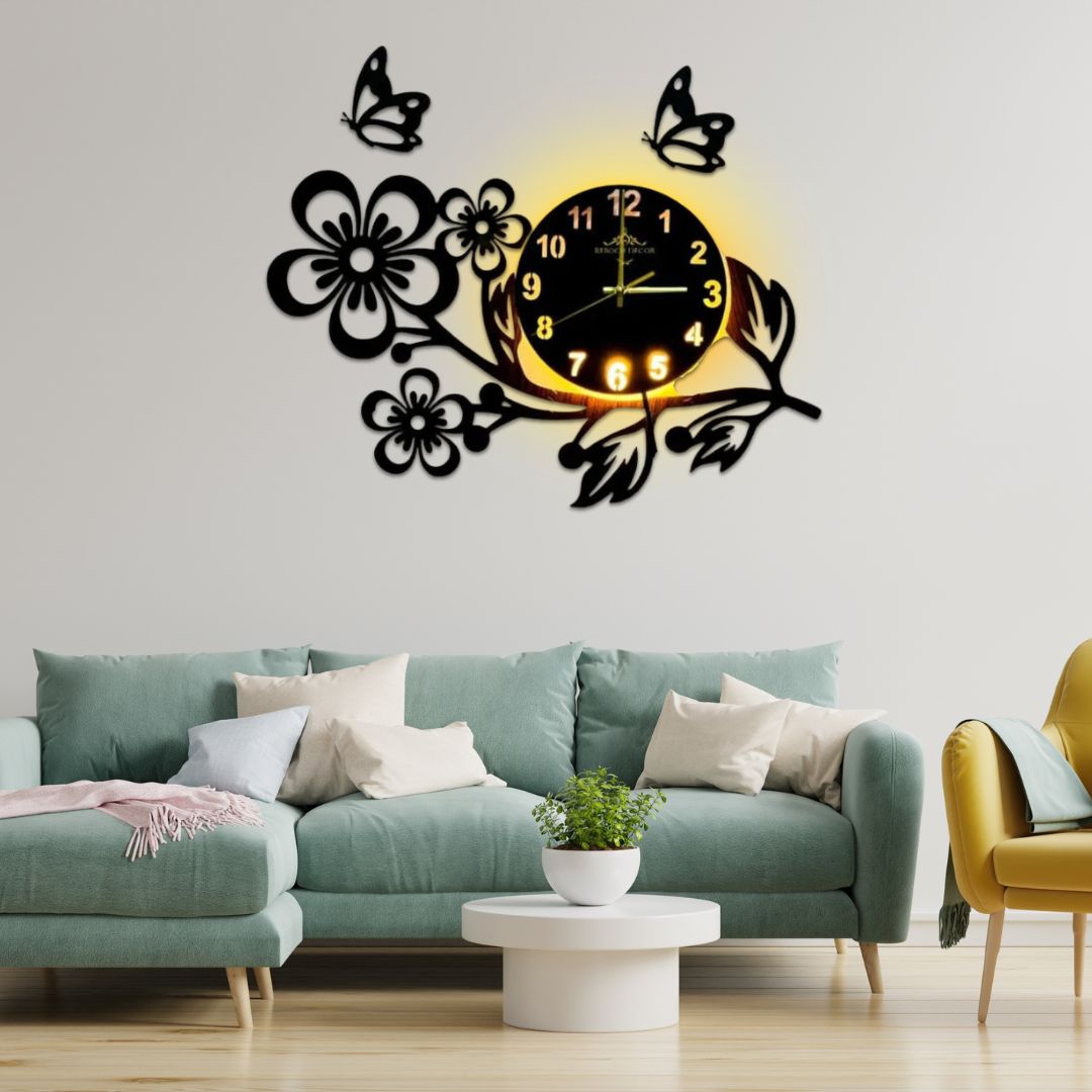 Beautiful flower shaped wall clock with light