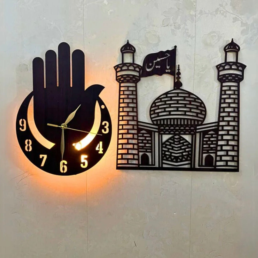 Masjid Alam Islamic Wooden Wall Clock With Light