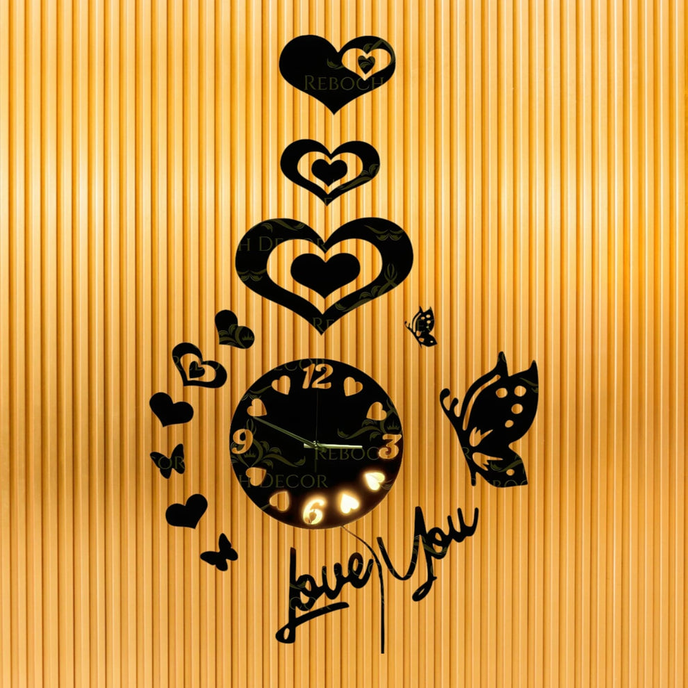 Love Wooden Wall Clock With Light