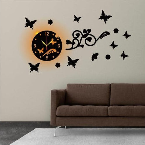 Butterfly Wall Clock With Light A12