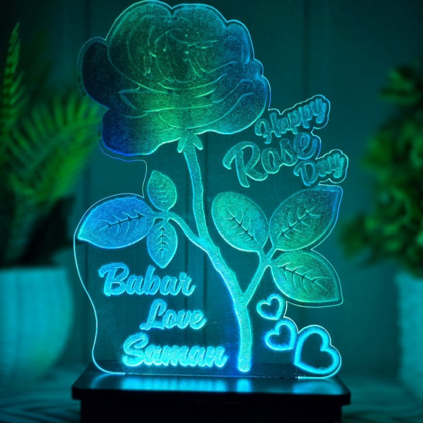 Rose & Leaves 3d Customized illusion Lamp