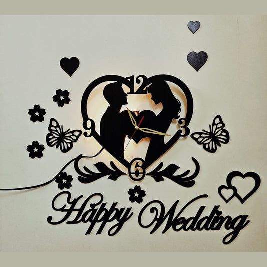 Stylish Happy Wedding Wooden Wall Clock