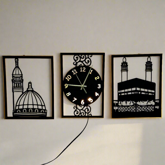 Khana Kaba & Gumbade Khizra Islamic Wooden Wall Clock