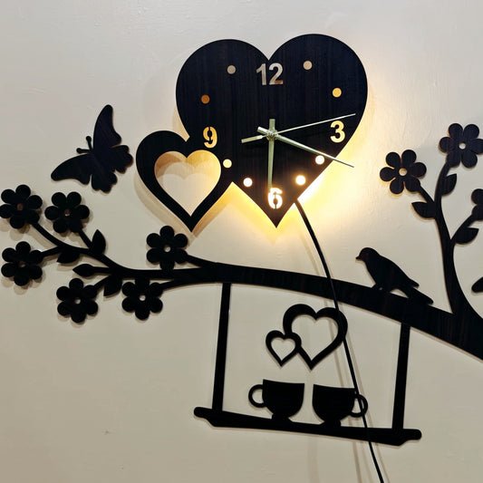 Hearts And Flowers Wooden Wall Clock