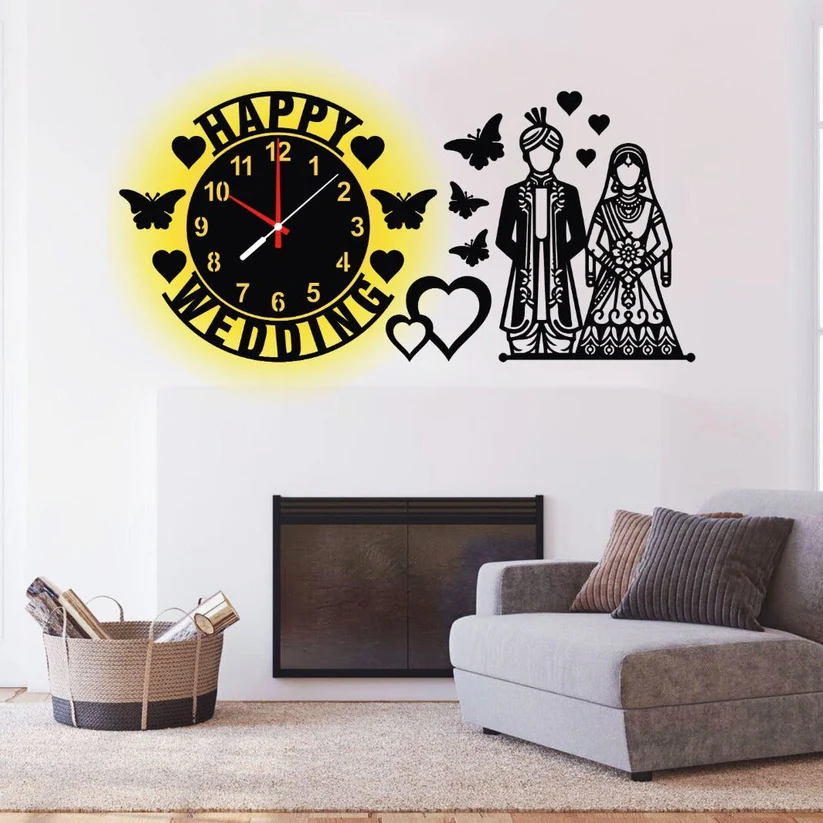 Happy Wedding Beautiful Wall Clock